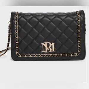 Badgley Mischka Black Vegan Leather Diamond Quilted Crossbody bag.